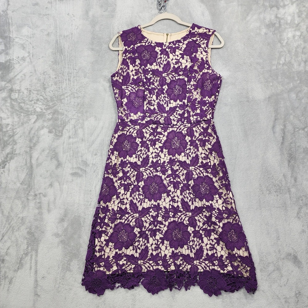 Ryan Michelle Dress Womens L Purple Floral Crochet Lace Overlay Sleeveless Party